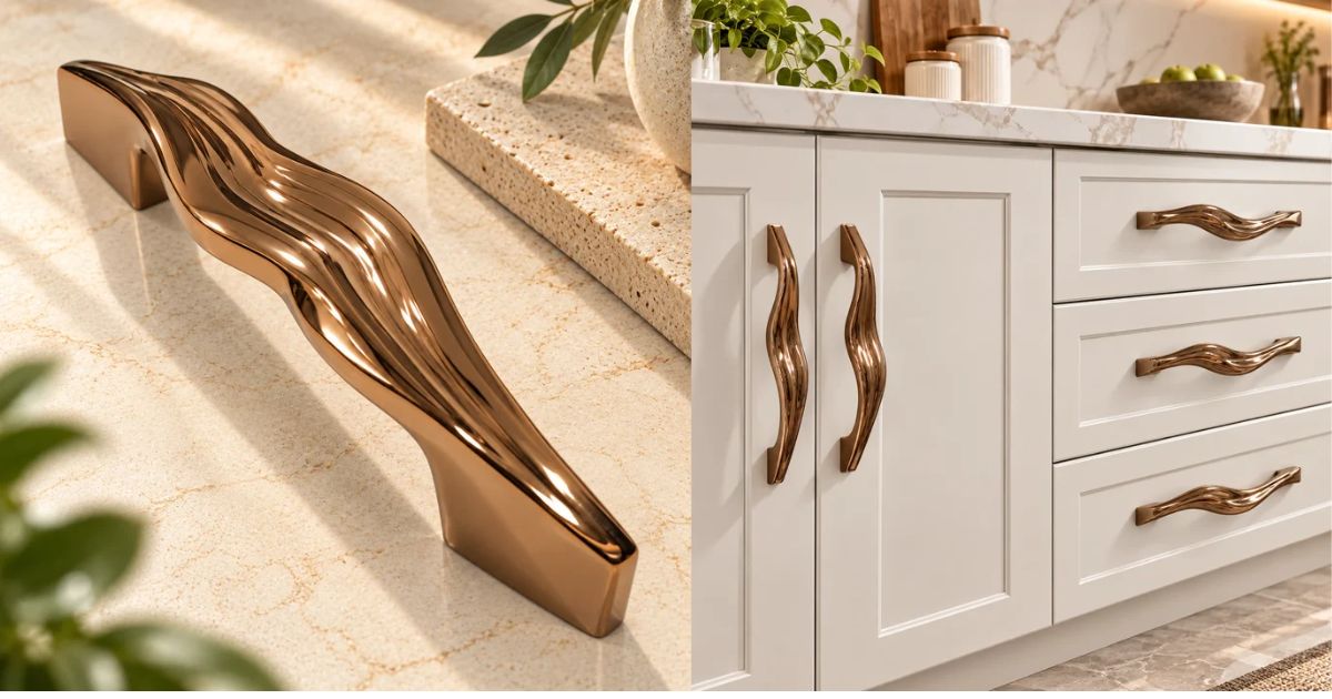 ATOM LOCK - Rose Gold Door Handles With Lock for Warm Modern Interiors
